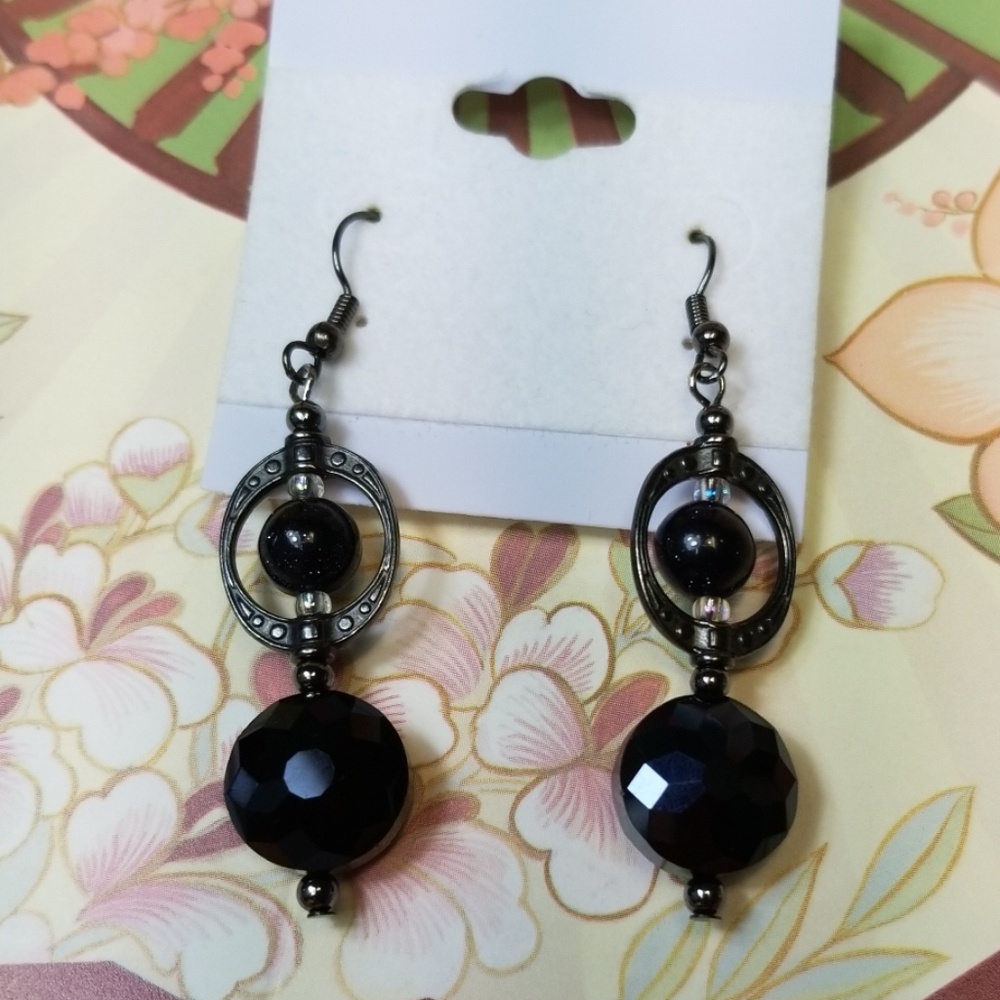 Black French Pierced Dangle Earrings